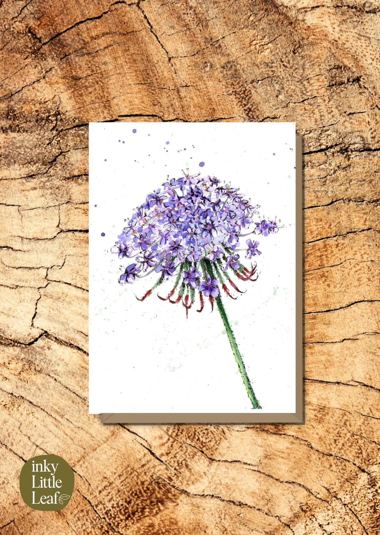 Didiscus Blue Lace Flower Watercolour Card