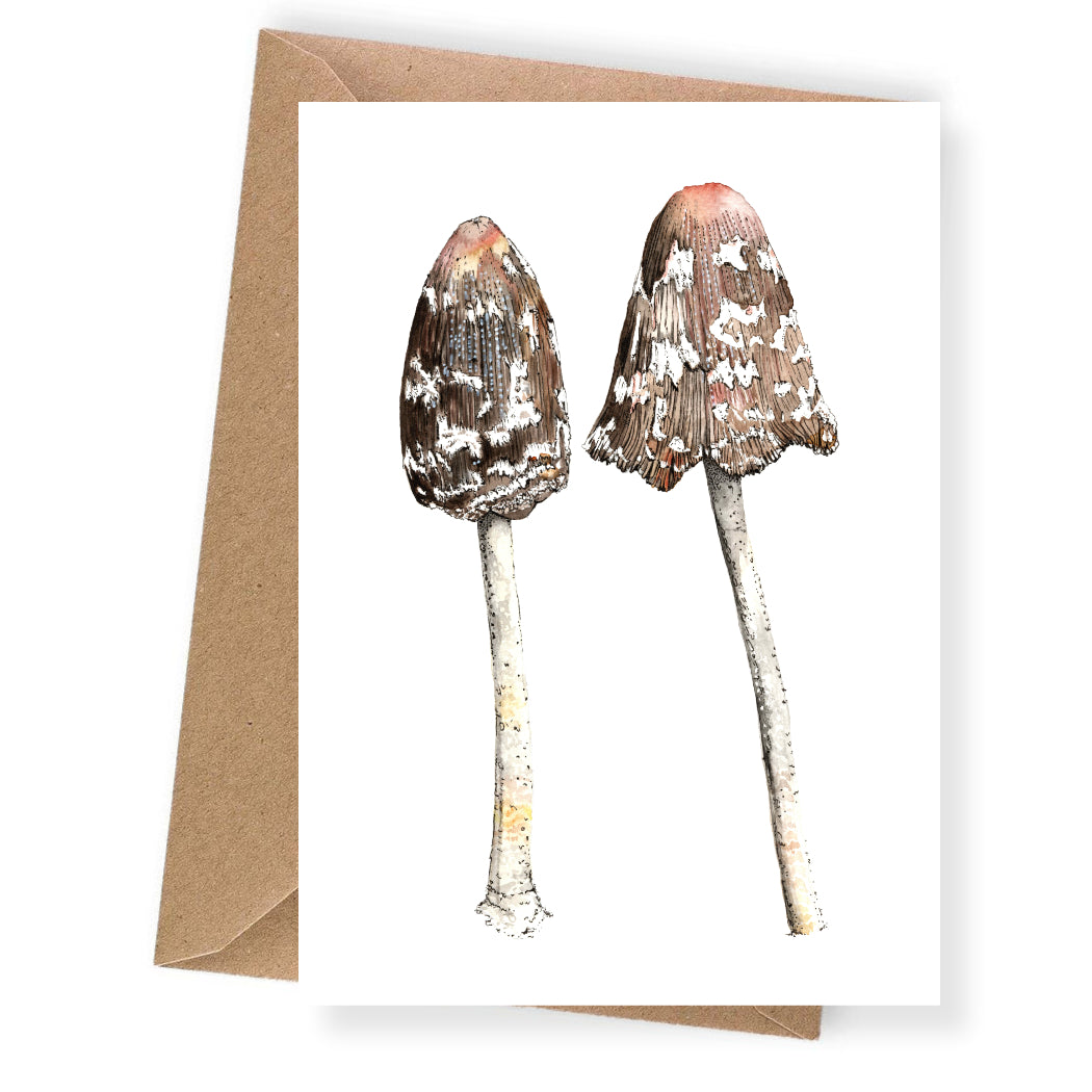 Magpie Inkcap Mushroom Watercolour Card