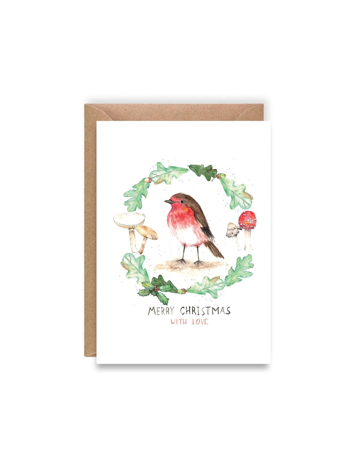Watercolour winter wreath with Robin Christmas Card | Nature art