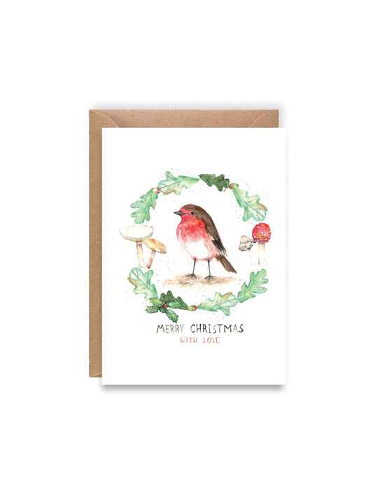 Watercolour winter wreath with Robin Christmas Card | Nature art